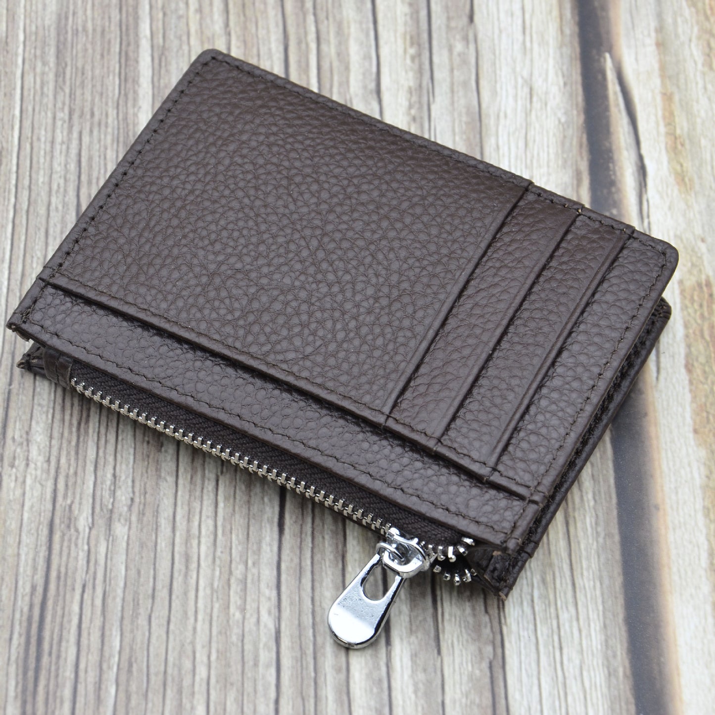 Widened Leather First Layer Cowhide Zipper Driving License Bus Card Holder
