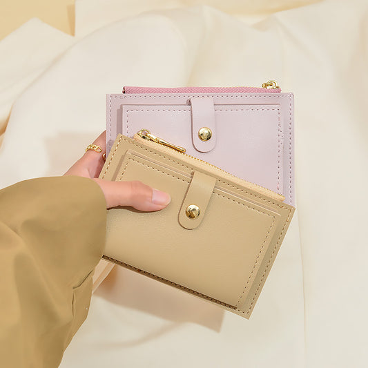 Women's Short Korean Style Minimalist Thin Zipper Hasp Multiple Purses