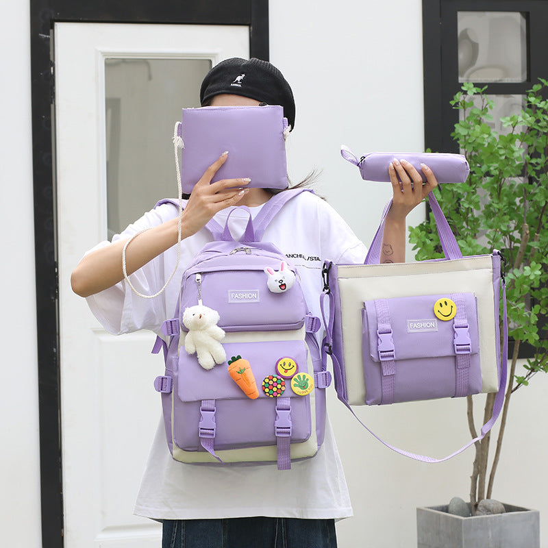 Men's Primary Junior High College Canvas Contrast Backpacks
