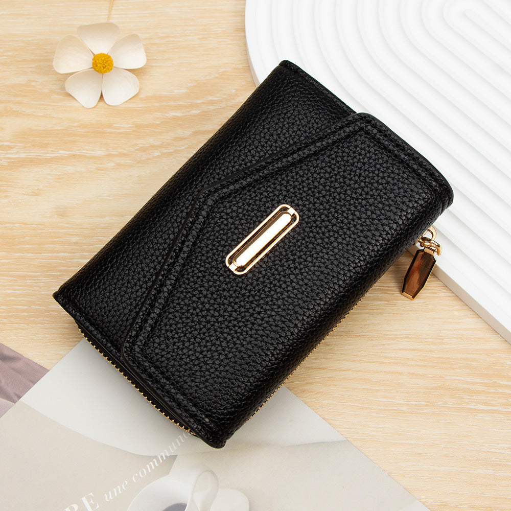 Women's Affordable Luxury Fashion Short Zipper Hasp Litchi Pattern Ladies Wallet