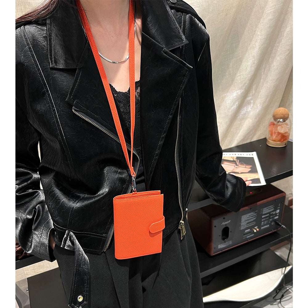 Women's Top Layer Cowhide Multifunctional Halter Passport Cover Document Genuine Ladies Wallet