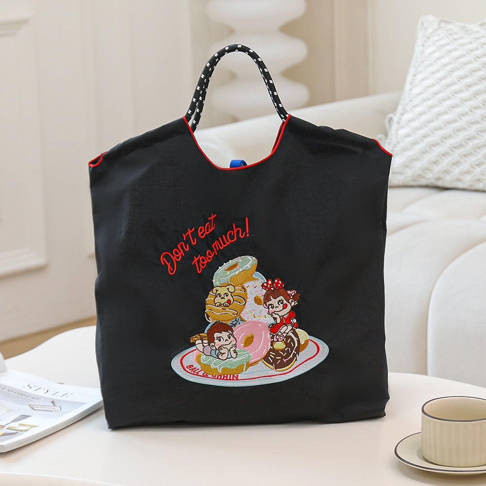 Environmental Protection Embroidery Shopping Nylon Cloth Flower Hand-held Minority Bags