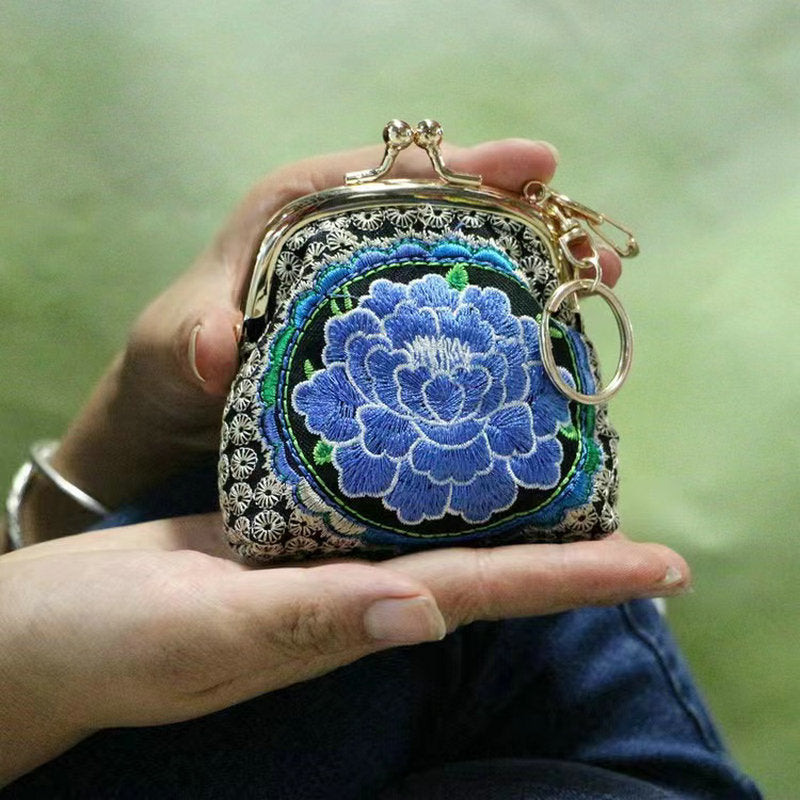 Women's Ethnic Style Cotton Linen Embroidered Flower Vintage Creative Mini Box Makeup Bag