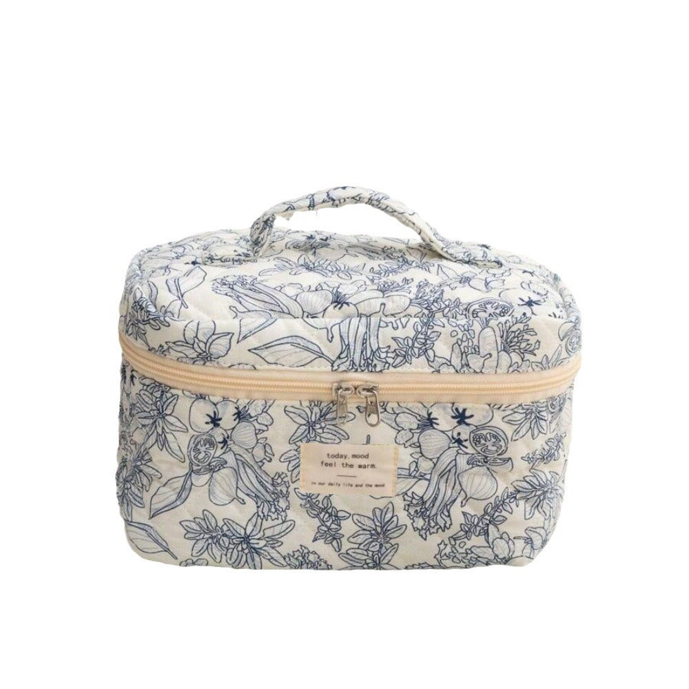 Large Capacity Floral Storage Quilted Cotton Cosmetic Bags