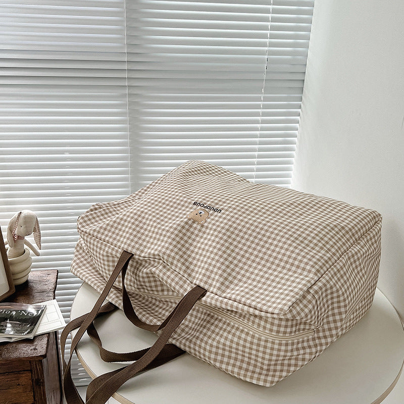 Slouchy Large Capacity Plaid Maternity Cotton Travel Bags