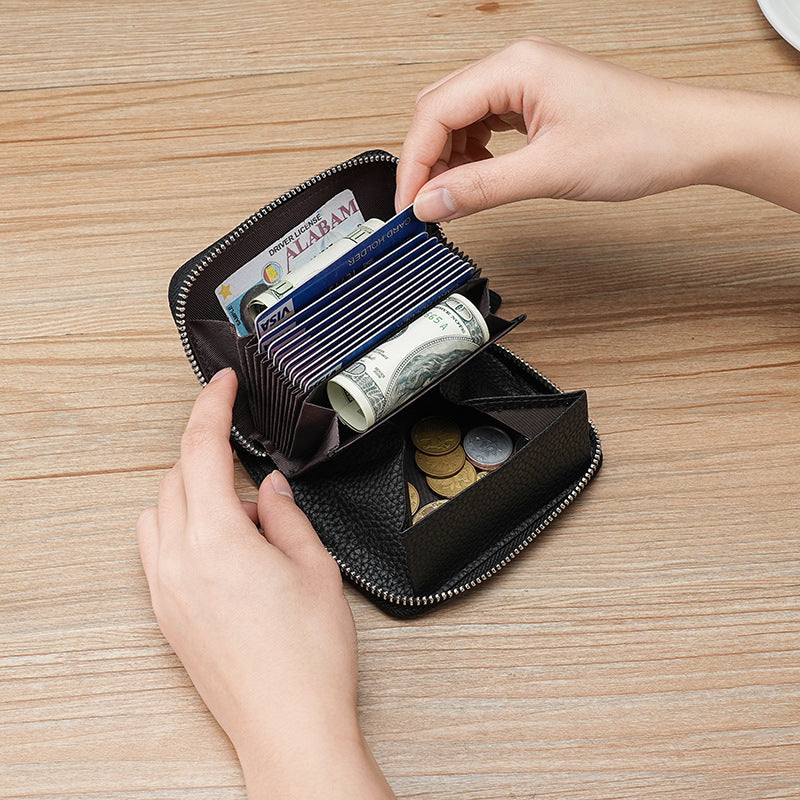 Women's & Men's & Multifunctional Leather Organ Clamp Cowhide Card Holder