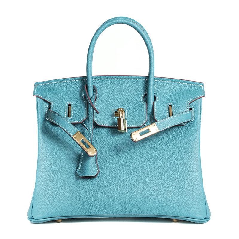 Women's Line First Layer Cowhide Handmade Litchi Grain Handbags