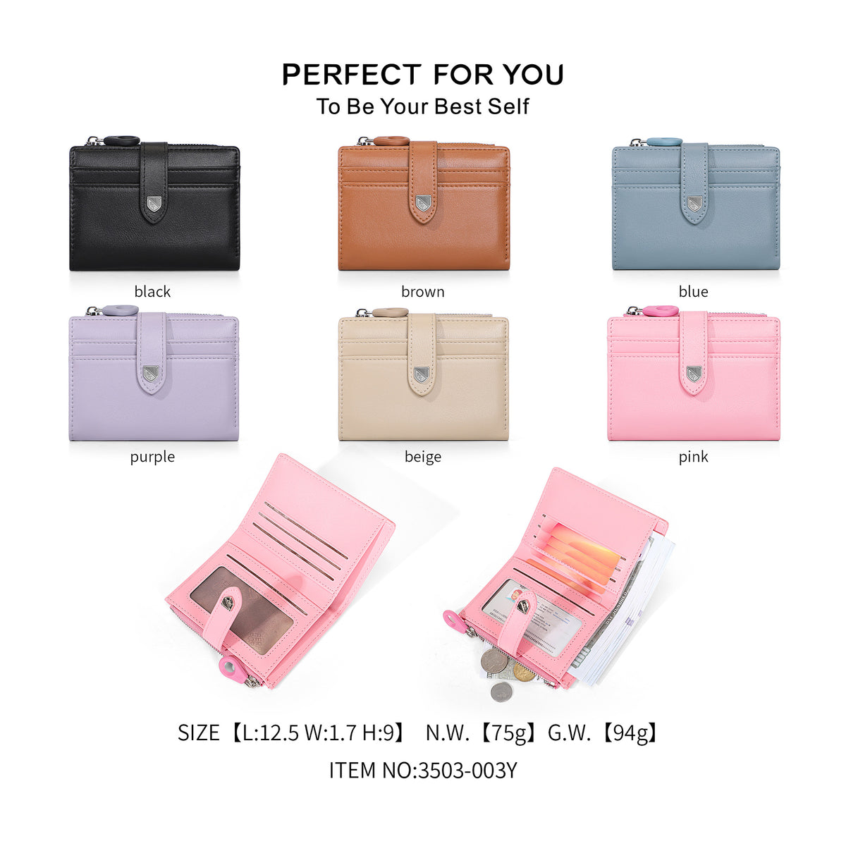 Women's Lightweight Large Capacity Zipper Double Closed Ladies Wallet