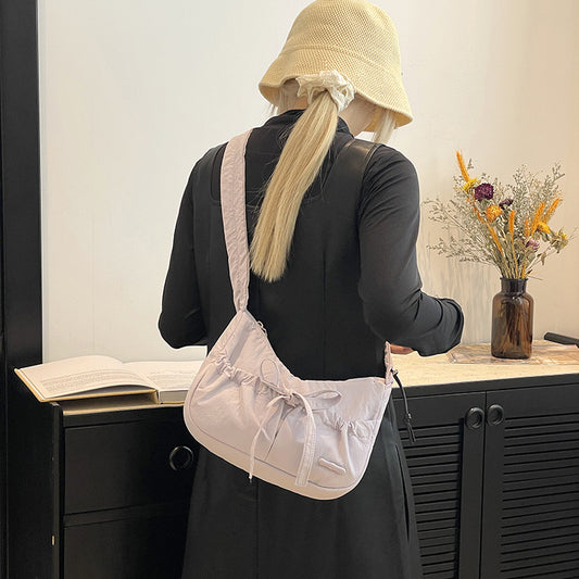 Women's Korean Ballet Style Drawstring Ruffle Bow Shoulder Bags
