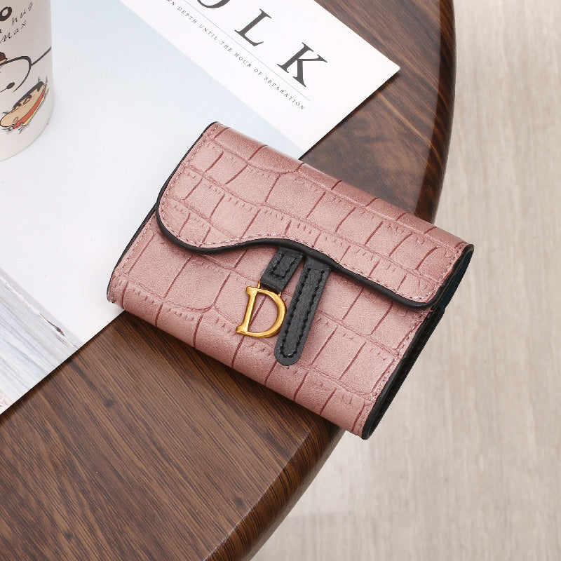 Women's Short Korean Crocodile Embossed Tri Fold Ladies Wallet