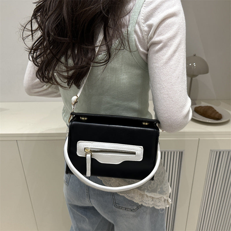 Daily Commuter Contrast Color Personality Zipper Early Summer Women's Shoulder Bag