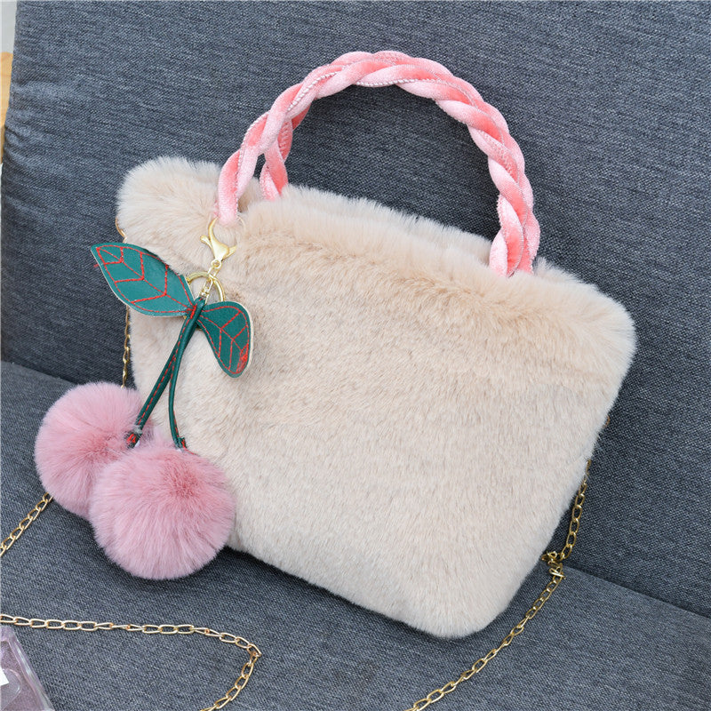 Women's Korean Style Rabbit Plush Cherry Embroidered Bags