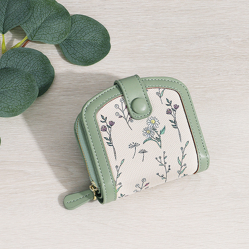 Women's Printed Green Shivering Simple Cute Zipper Bond Purses