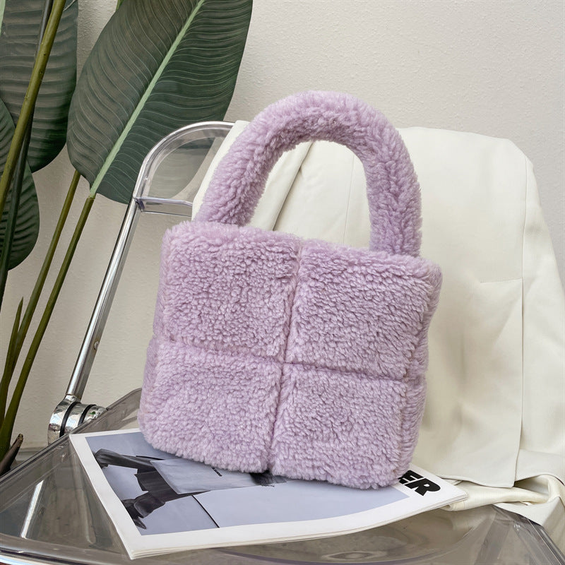 Women's Grid Plush Particles Woolen Type Fashion Retro Suction Bags