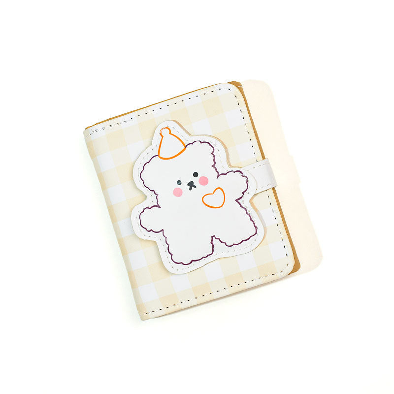 Women's Bear Cartoon Short Button Tri Fold Purses