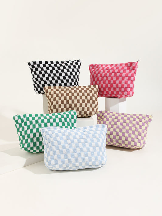 Large Wool Chessboard Grid Capacity Pencil Cosmetic Bags