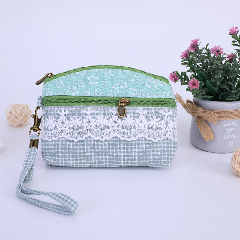 Fabric Fresh Sweet Pastoral Flowers Double Coin Purses