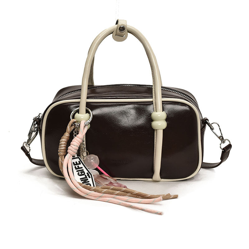 Women's Minimalist Fashion Bowling Color Block Oblique Women's Shoulder Bag
