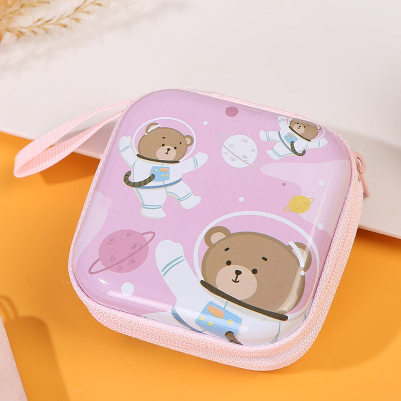 Children's Tinplate Creative Cartoon Earphone Zipper Data Cable Coin Purses