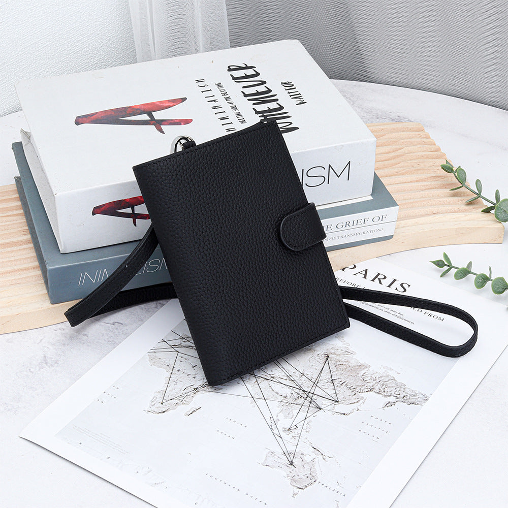 Women's Top Layer Cowhide Multifunctional Halter Passport Cover Document Genuine Ladies Wallet