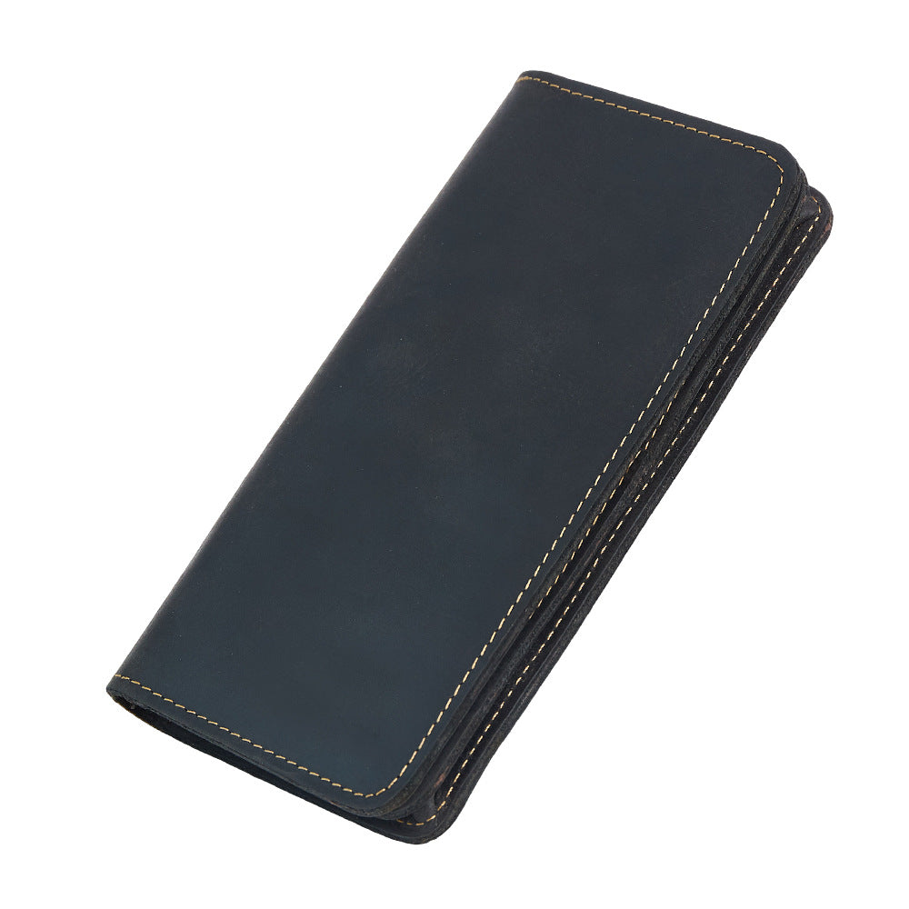 Men's Leather For Man Retro Crazy Horse Long Card Holder