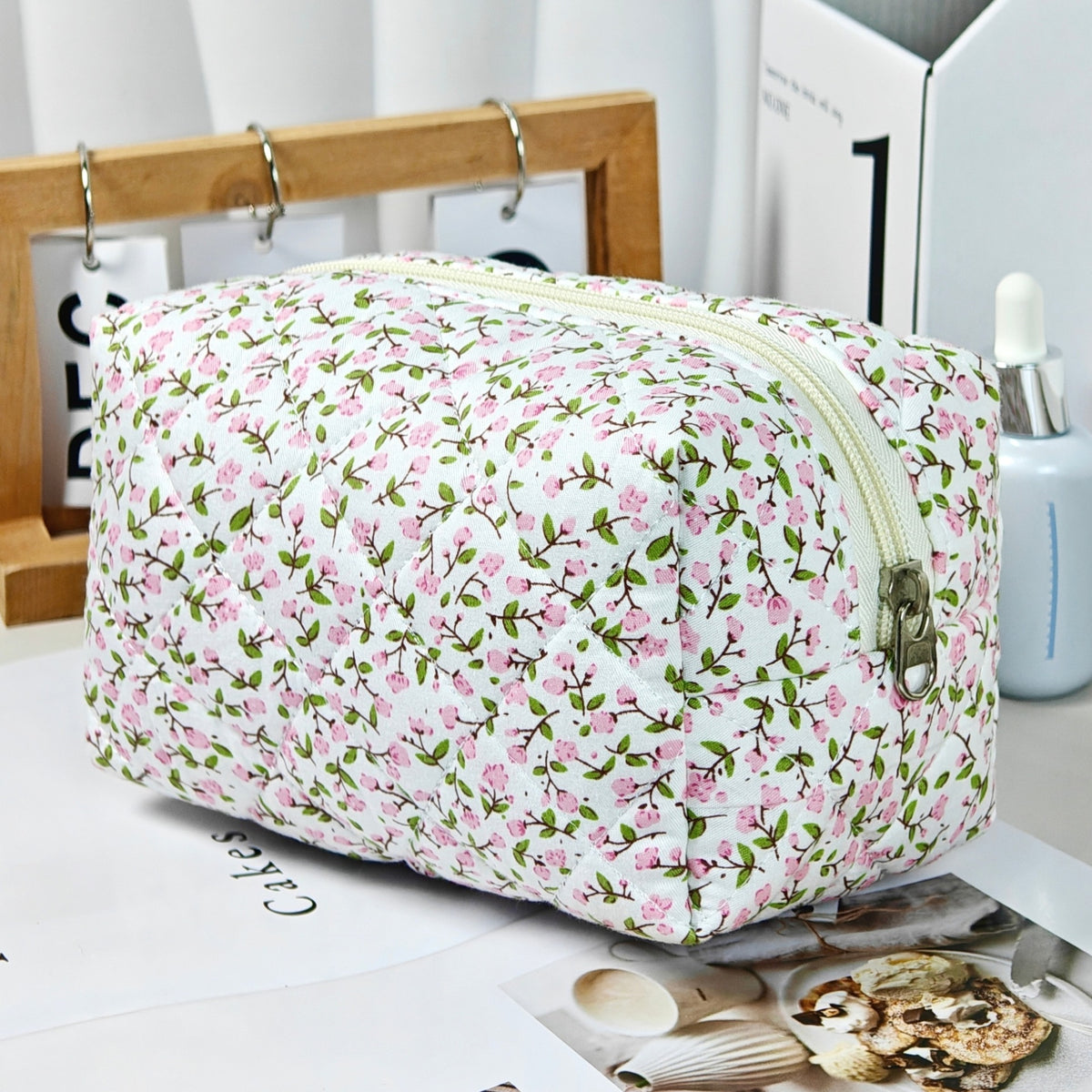 Bear Printing Vertical Large Capacity Portable Pillow Cosmetics Makeup Bag
