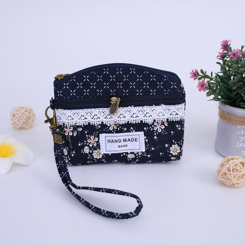 Fabric Fresh Sweet Pastoral Flowers Double Coin Purses