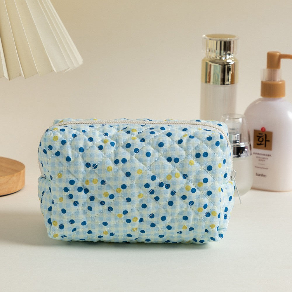 Floral Quilted Toiletries Portable Cosmetics Storage Makeup Bag