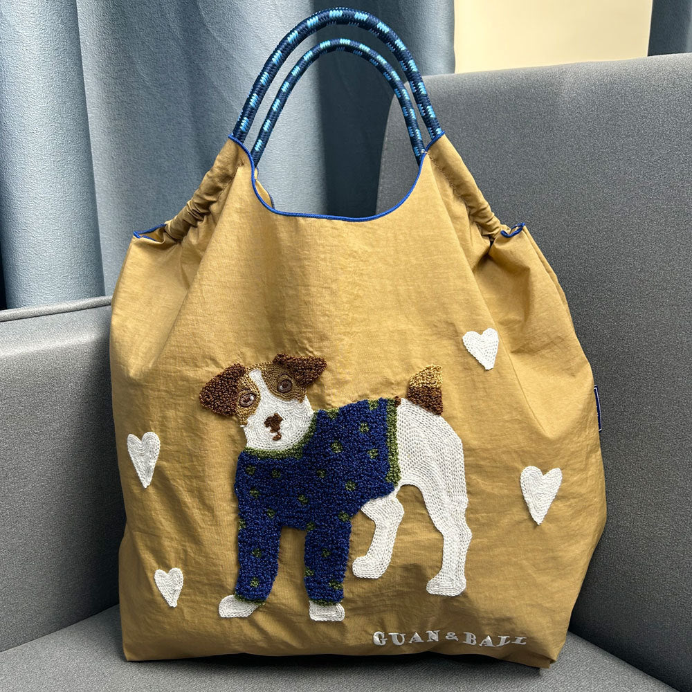 Style Cute Dog Towel Embroidery Embroidered Large Women's Shoulder Bag
