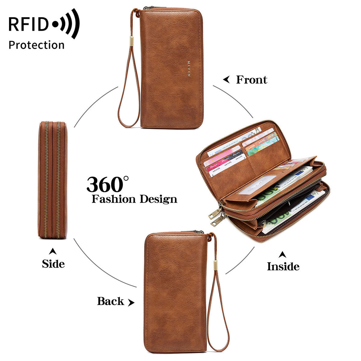 Women's Swiping Double Zipper Retro Long Ladies Wallet