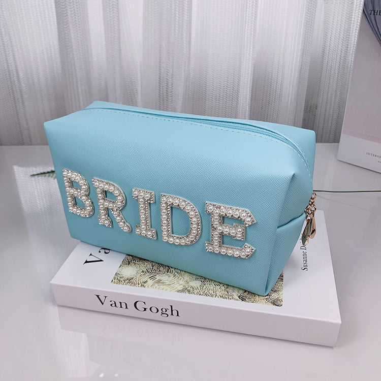 Pearl Lettered Make-up Clutch Octagonal Portable Makeup Bag