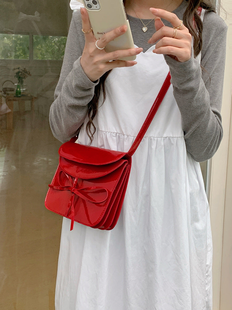 Spring Design Korean Style Bow Patent Leather Crossbody Bags