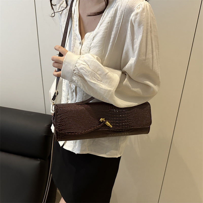 Women's Style Texture Horizontal Version Trendy Crocodile Pattern Large Capacity Retro Women's Shoulder Bag