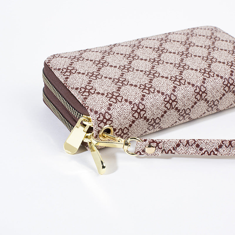 Women's Four-leaf Clover Printed Popular Double Zipper Ladies Wallets