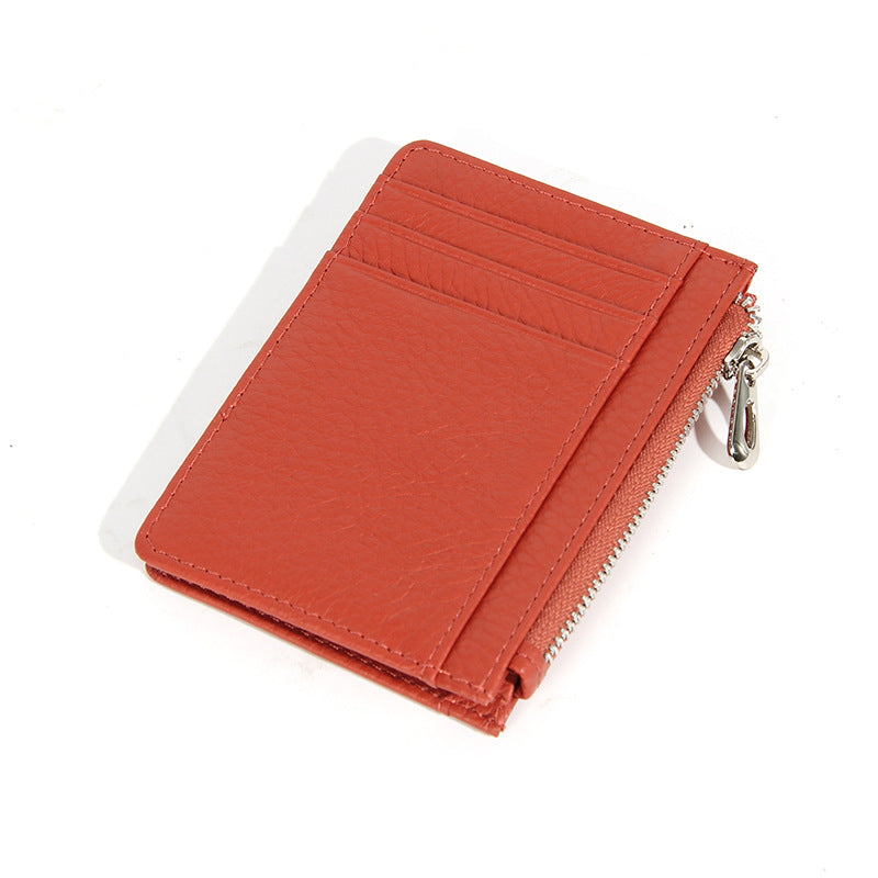 Women's & Men's & Leather Cowhide Solid-color Thin Section Card Holder