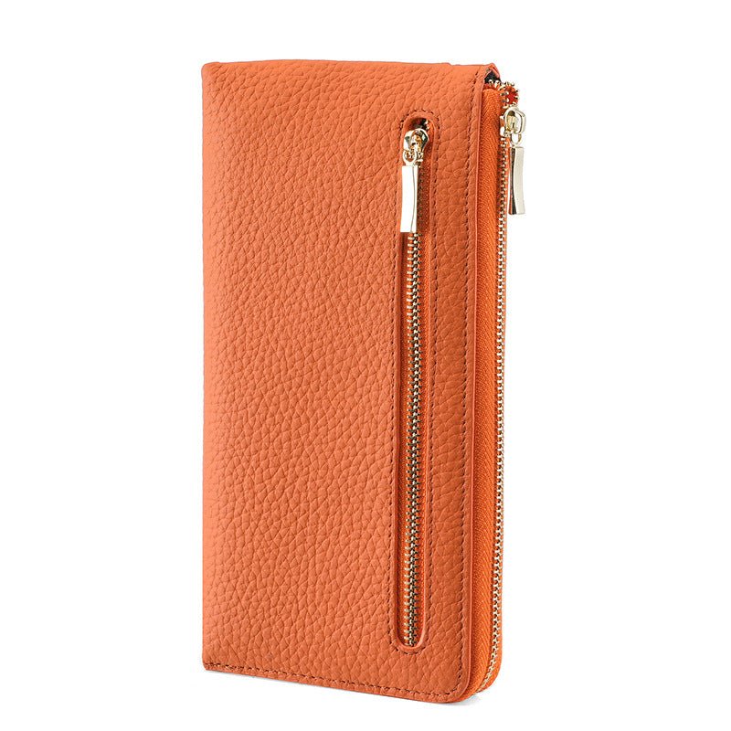 Women's Leather Long Swiping Cowhide Multiple Slots Ladies Wallet