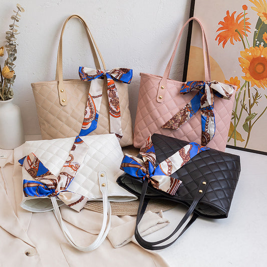 Large Capacity Rhombus Embroidered Trendy Simple Silk Handbags