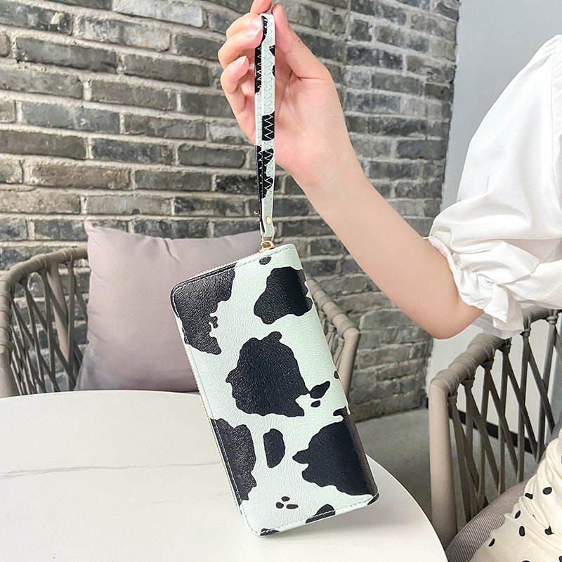 Women's Korean Style Contrast Color Cows Pattern Long Horizontal Ladies Wallet