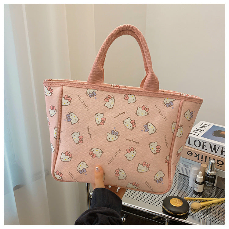 Printed Canvas Portable Cute Lunch Box Handbags