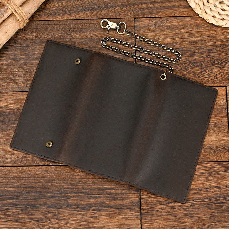 Men's Crazy Horse Leather Long Iron Chain Clutch Multi Men's Wallet