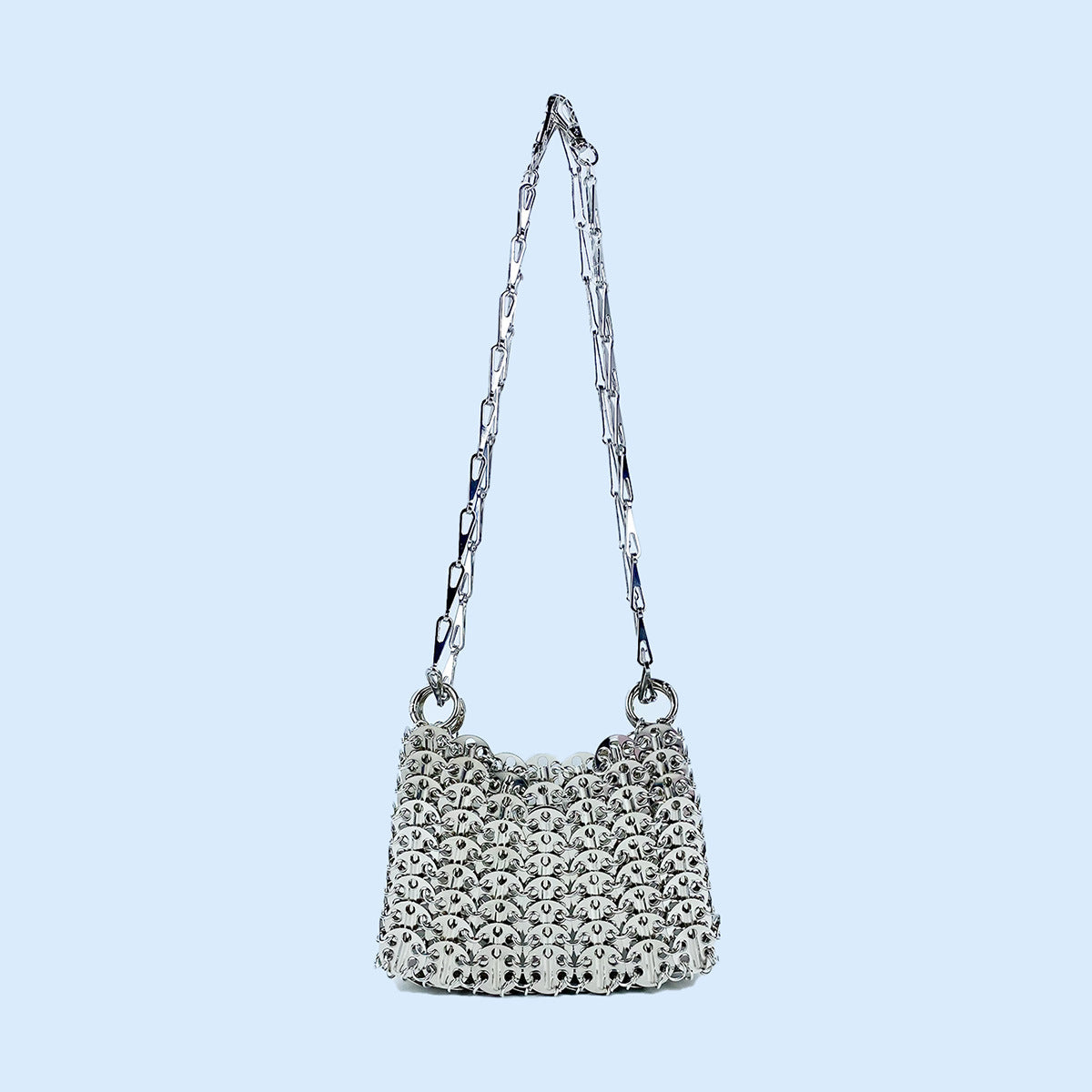 Women's Retro Metal Sequins Chain Hand-woven Sequin Underarm Mobile Phone Bags