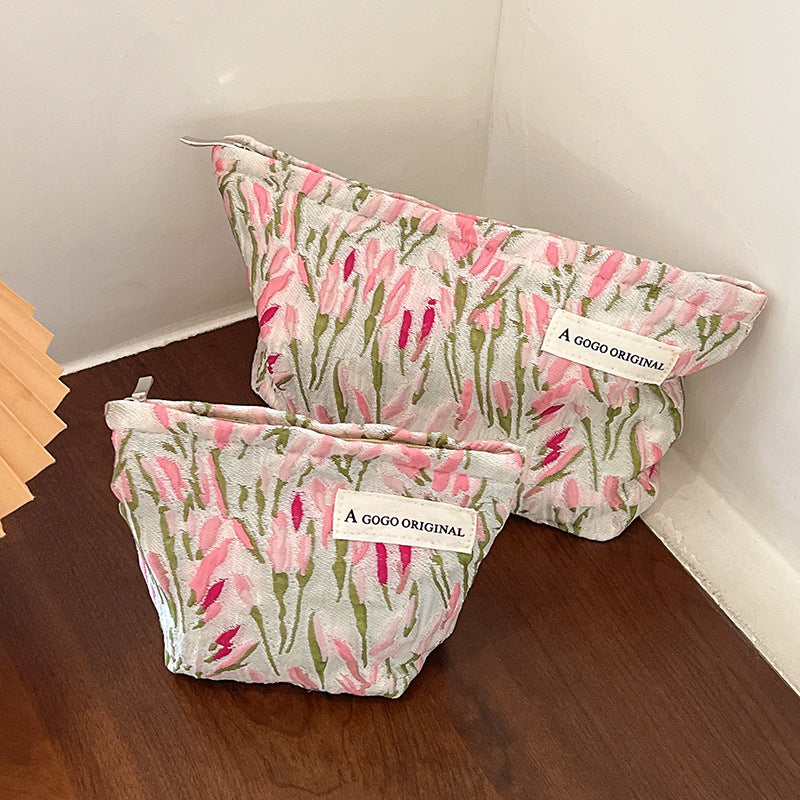 Women's Pink Tulip Large Capacity Skin Care Storage Makeup Bag
