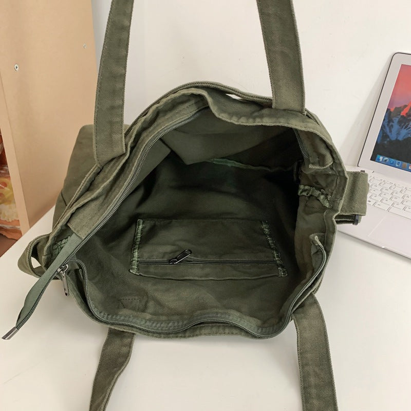 Women's & Men's Large Capacity Washed Canvas Leisure Literary Women's Shoulder Bag