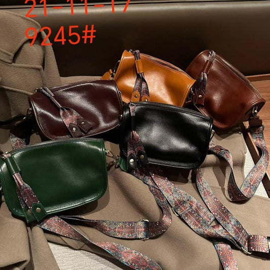 Women's Capacity Soft Full Grain Leather Texture Wide Shoulder Bags