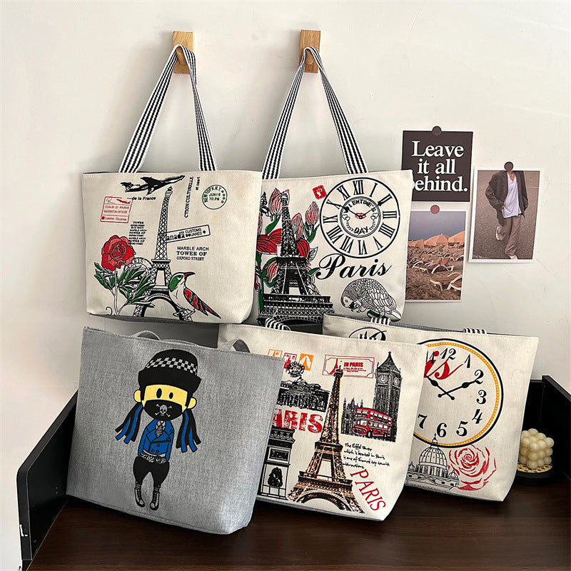 Printed Portable Canvas Female Shopping Art Women's Shoulder Bag