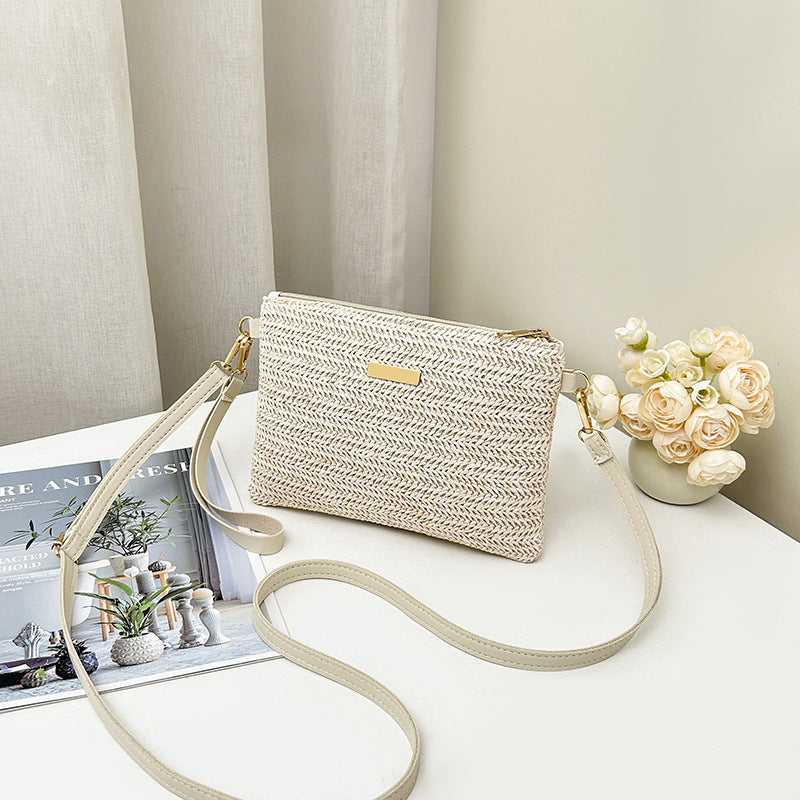 Women's Solid Color Straw Fashion Beach Women's Messenger Bag
