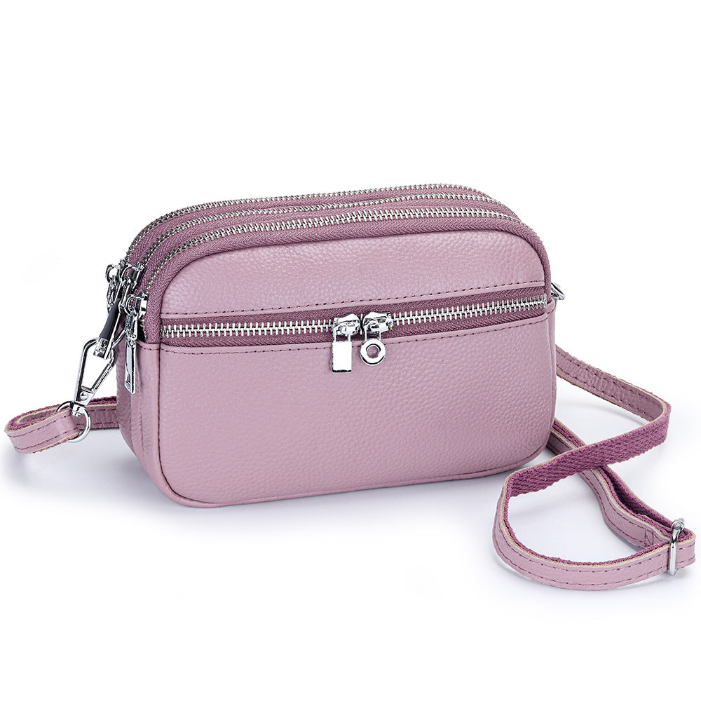 Women's Genuine Leather Fashionable Large Capacity Zip Small Square Bags