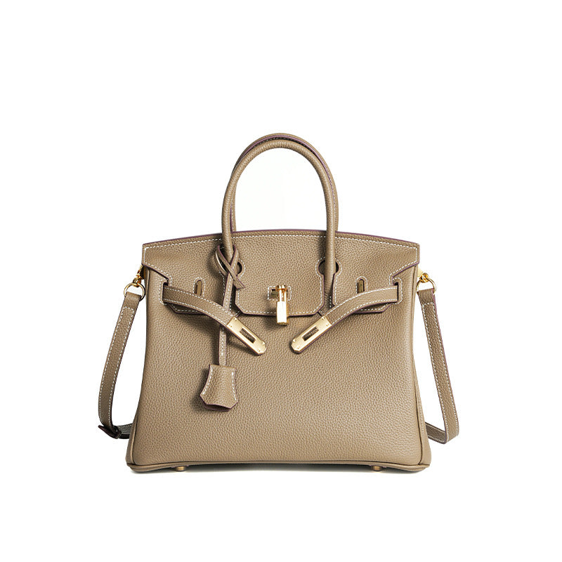 Women's Line First Layer Cowhide Handmade Litchi Grain Handbags