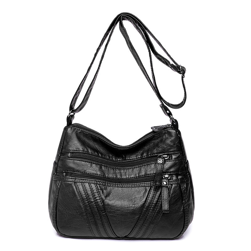Women's Street Fashion Mom Washed Leather Large Shoulder Bags