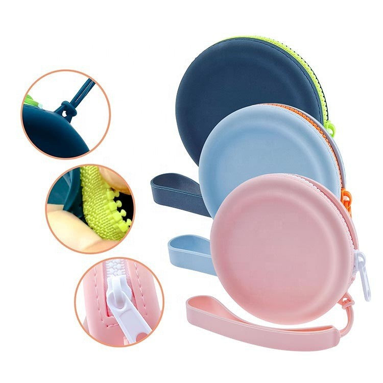 Children's Silicone Round Earphone Zipper Storage Pet Coin Purses
